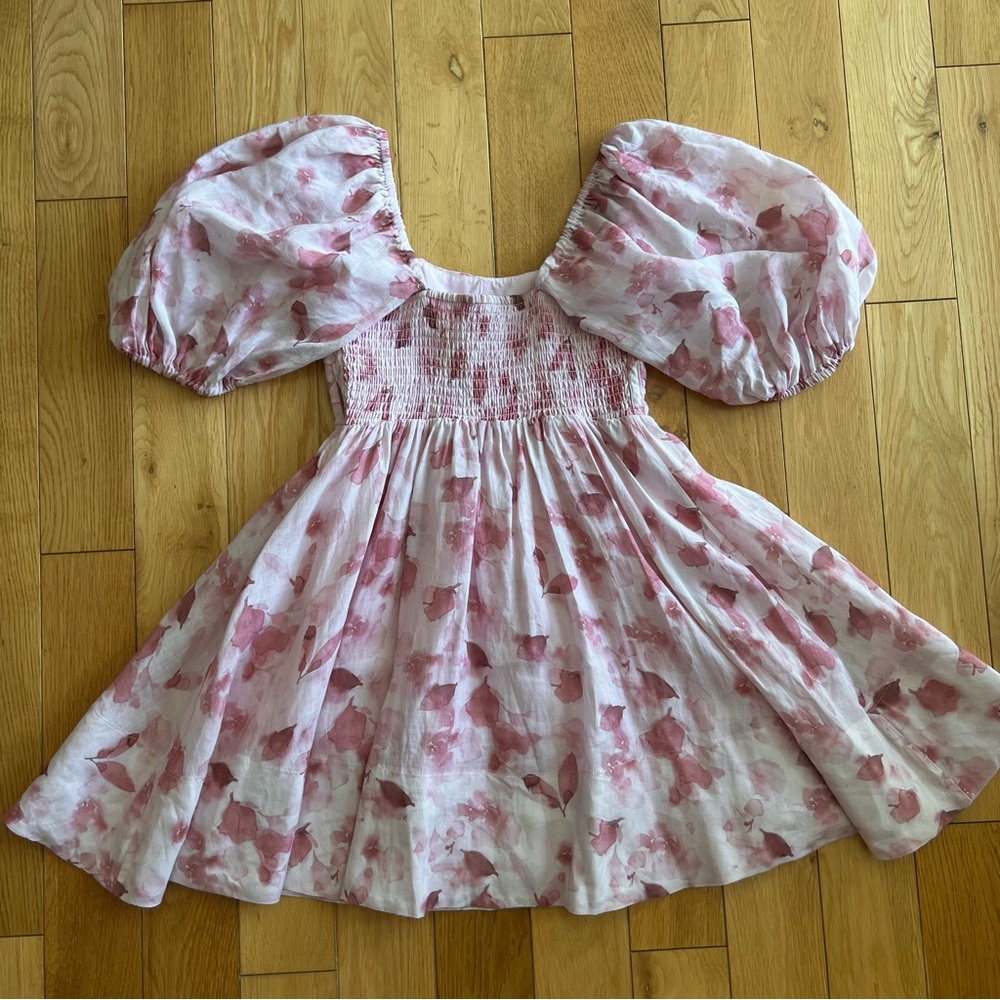 Bardot Kehlani Floral Puff Sleeve Mini Dress Coquette Romantic Pink Size S/4 - Picture 10 of 12